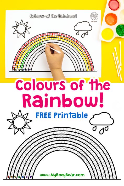 Rainbow Qtip Art, Q Tip Rainbow Painting, Rainbow Puzzle Printable, Rainbow Directed Drawing, Qtip Painting Ideas Preschool, Q Tip Art For Kids, Rainbow Activity For Kids, Painting Worksheets For Kids, Qtip Painting Printables Free