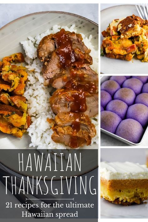 Surf And Turf Thanksgiving, Turkey Jook Recipe Hawaii, Tropical Thanksgiving Recipes, Thanksgiving Recipes Asian, Thanksgiving In Hawaii, Asian Thanksgiving Recipes, Hawaiian Vegetable Sides, Hawaii Thanksgiving Recipes, Hawaiian Christmas Recipes