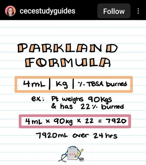 Parkland Formula Nursing, Paramedic School, Nurse Study, Nclex Study Guide, Nclex Study, Nurse Study Notes, Study Break, Nursing Study, Nursing Notes