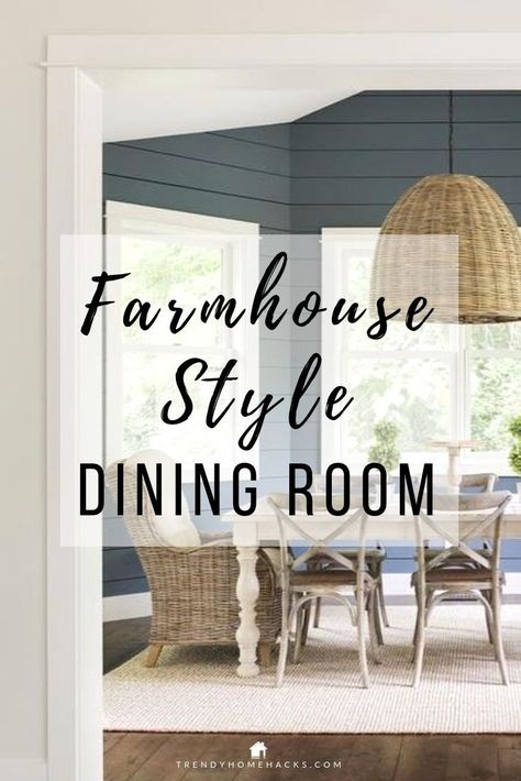 Farmhouse-chic is particularly relevant to modern interiors as it is both rustic and refined. Also, the look of farmhouse-chic can easily create a relaxed and cozy space. But how do you get your existing dining room to look farmhouse-chic? Read the blog post to find inspiration and decorating ideas for your farmhouse dining room. #farmhousestyle #diningroom #farmhousedecor #rusticdecor #countrydecor #modernfarmhouse Farmhouse Dining Room Wall Decor, Farmhouse Dining Room Light, Rustic Farmhouse Dining Room, Modern Farmhouse Dining Table, Farmhouse Dining Room Lighting, Farmhouse Chic Decor, Farmhouse Dining Rooms Decor, Modern Farmhouse Dining Room, Chic Dining Room