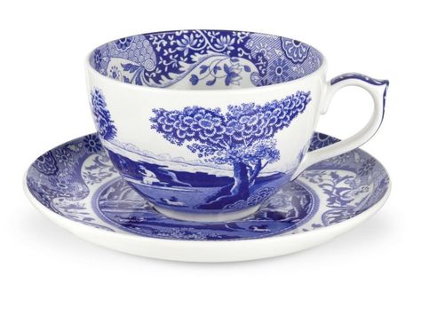 Spode Blue Italian Jumbo Cup and Saucer Boxed Set | Spode UK Italian Ruins, Spode Blue Italian, Blue Teacup, Italian Dinnerware, China Cups, Porcelain Cup, Stoneware Mugs, Fine Porcelain, China Porcelain