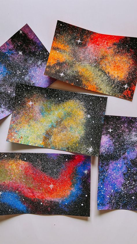 Ashley | Artsy Blevs | Art Teacher | Are you geeking out over the new James Webb Telescope images? 🔭 I know I am, and I already do galaxies/outer space/the universe/nebulas… | Instagram Galaxy Planets Painting, Outer Space Provocation, Galaxy Painting Preschool, Galaxy Pastel Art, Space Display Board, Milky Way Craft, Black Hole Activity, Space Activities Elementary School, Elementary Space Activities