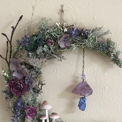 Fairy Door Wreath, Moon Wire Wreath, Fairy Moon Wreath, Floral Moon Wreath, Crecent Moon Wreath, Fairy Wreath, Moth Wings, Vine Wreath, Wings Art