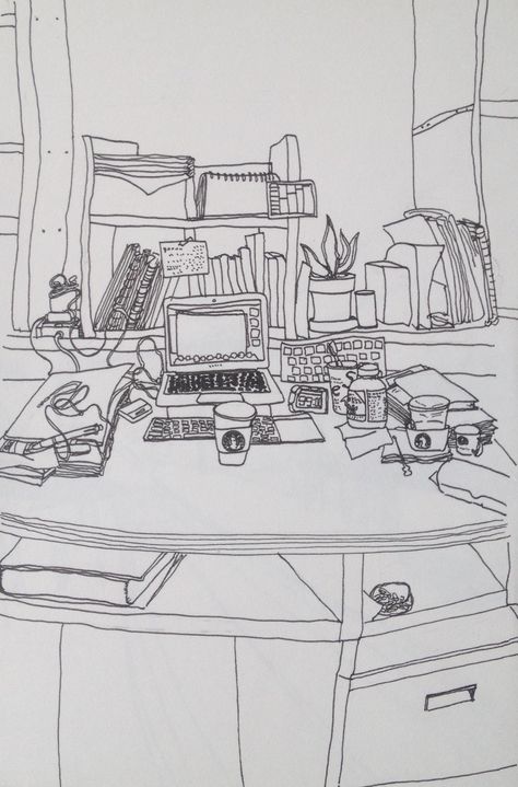 My messy table. Messy Illustration Style, Messy Table Drawing, Messy Room Drawing, Messy Illustration, Messy Table, Table Sketch, Messy Bedroom, Drawing Online, Drawing Desk