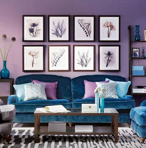 Blue And Purple Living Room, Purple Living Room, Dream House Living Room, Blue Living Room Decor, Living Room Furniture Arrangement, Trendy Living Rooms, Room Color Schemes, Modern Blue, Living Room Green