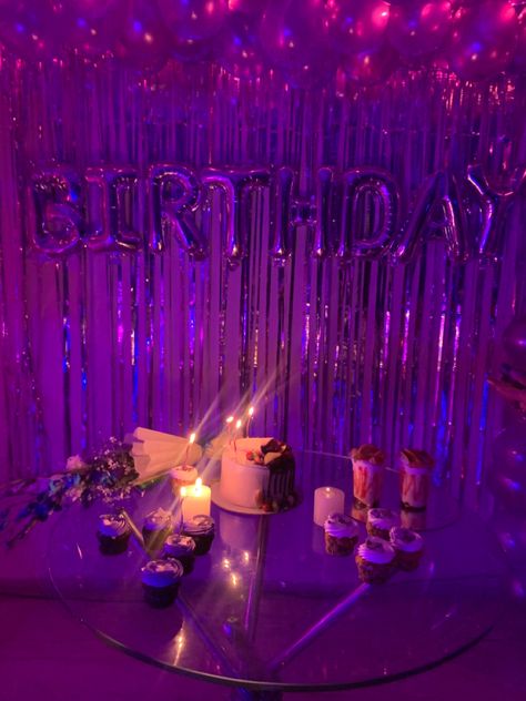 Dark Purple Euphoria Aesthetic, Birthday Party Euphoria Aesthetic, Pink And Purple Bday Decor, Euphoric Birthday Party, Euphoria Party Snacks, Purple Aesthetic Birthday, Birthday Purple Theme, Euphoria Birthday Theme, Euphoria Disco