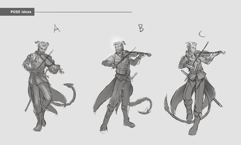 Dnd Bard Pose Reference, Bard Pose Reference Drawing, Bard Armor, Black Hair Slicked Back, Bard Poses Reference, Bard Poses, Bard Magic, Bard Instruments, Red Tiefling