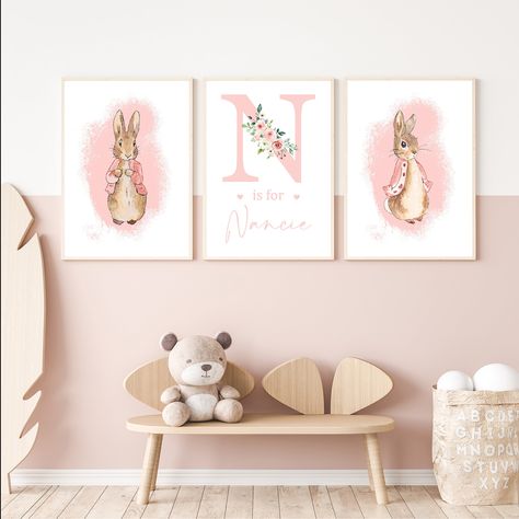 Bunny Rabbit Nursery, Beatrix Potter Nursery, Nursery Prints Girl, Peter Rabbit Nursery, Rabbit Nursery, Frame Prints, Girl Nursery Decor, Nursery Room Design, Girl Nursery Room