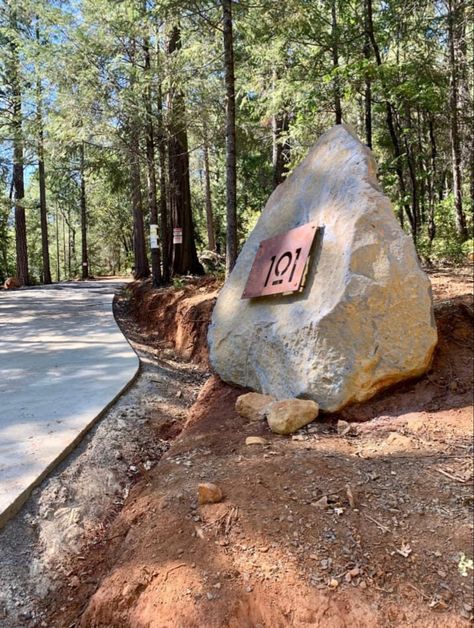 Fake Boulders, Farmhouse Open Floor Plan, Address Sign Ideas, Urban Modern Decor, Diy Address Sign, Urban Farmhouse Designs, Boulder House, Garden Center Displays, Urban Home Decor