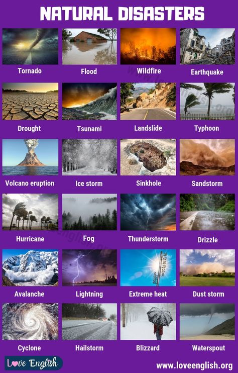 Natural Disasters: 24 English Vocabulary for Natural Disasters - Love English Natural Disasters Lessons, Natural Disasters Activities, Geography Lessons, English Learning Spoken, English Vocab, Good Vocabulary Words, Good Vocabulary, English Language Teaching, English Lessons For Kids