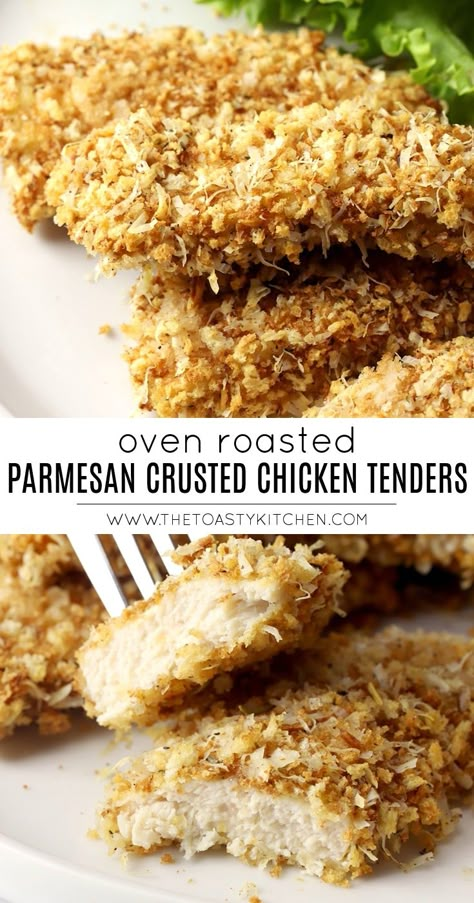 Baked Parmesan Crusted Chicken Tenders, Parmesan Crusted Chicken Tenders, Panko Chicken Tenders, Baked Parmesan Crusted Chicken, Panko Crusted Chicken, Oven Baked Chicken Tenders, Baked Chicken Strips, Parmesan Chicken Tenders, Crusted Chicken Tenders