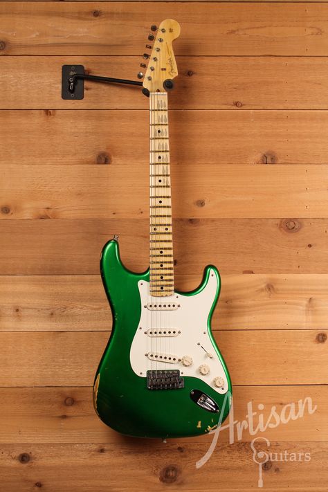 Fender Custom Shop 1956 Stratocaster Relic Candy Green Green Stratocaster, Green Electric, Cool Electric Guitars, How To Play Drums, Classic Guitar, Fender Custom Shop, Guitar Gear, Beautiful Guitars, Fender Stratocaster