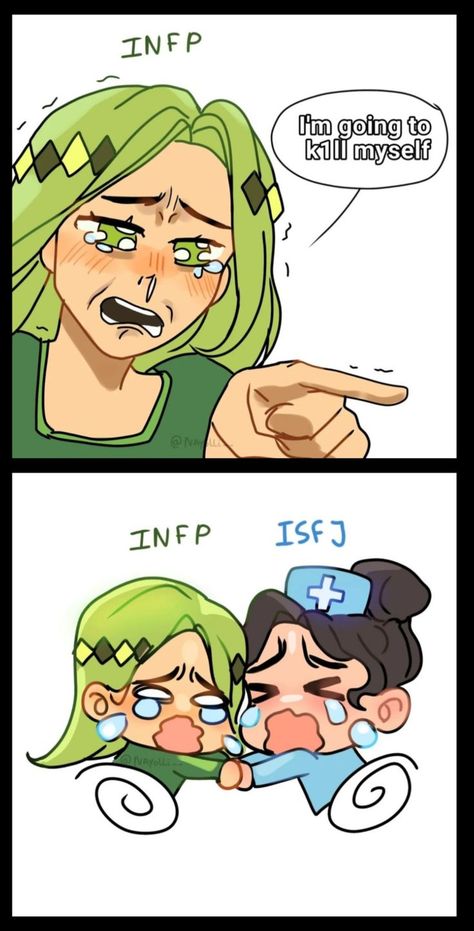 The last panel lmao  -  Credit: @nayolli_ Isfj And Infp Friendship, Isfj Infp Relationship, Infp Isfj Relationship, Isfj Infj Relationship, Infp X Isfj Relationship, Isfj X Infp Fanart, Intp Infp Friendship, Isfj X Infj, Isfj X Infp