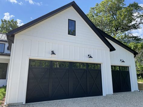 Modern Farmhouse Garage Doors, Farmhouse Garage Doors, Modern Farmhouse Garage, Farmhouse Garage, Bear Creek, Small Home, Garage Door, New Construction, Glass Door