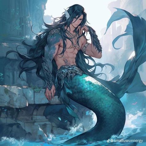 Anime Merman, Mermaid Boy, Male Mermaid, Mermaid Man, Anime Mermaid, Fantasy Mermaids, Mermaid Drawings, Mermaids And Mermen, Character Inspo