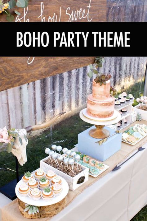 Boho Themed Party Boho Succulent Birthday Party, Sweet Sixteen Boho Theme, Boho Style Birthday Party, Diy Boho Cake, Boho 18th Birthday Party Ideas, Boho Chic Sweet 16 Party Ideas, Boho Chic Birthday Cake, Succulent Party Ideas, Boho 18th Birthday Party