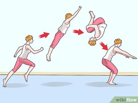 How to Do a Front Flip (with Pictures) - wikiHow Flips Gymnastics, How To Do Gymnastics, Douma X Akaza, Gymnastics Moves, Front Flip, Cheer Workouts, Diving Board, Front Tuck, Drawing Exercises