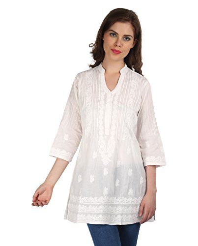 Ladies Tops Tunic Kurti Blouse Indian Chikankari Hand Emb... https://www.amazon.co.uk/dp/B01DUMHZC0/ref=cm_sw_r_pi_dp_48ANxbDECS1AD Embroidery Kurtis, Kurti Blouse, Short Kurti Designs, Tunic Kurti, Embroidered Blouses, Tunic Tops For Leggings, Chikankari Work, Kurtis Tops, Blouse Indian