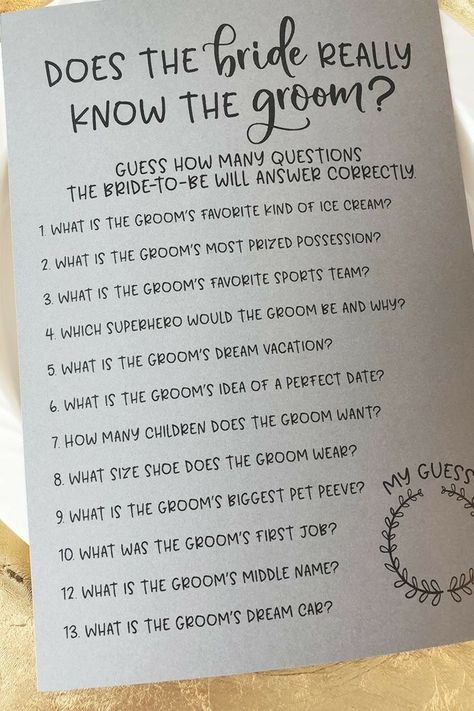 Bridal Shower Questions, Bridal Shower Bachelorette Party Ideas, Couple Shower Games, Bridal Party Games, Bridal Shower Inspo, Fun Bridal Shower Games, Couples Bridal Shower, Couple Wedding Shower, Bridal Shower Planning