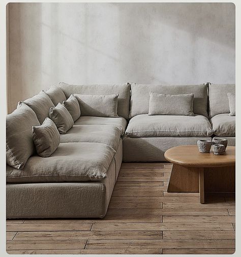 Beige Tonal Living Room, Big L Shaped Couch, Cloudy Sofa, Sofa For Drawing Room, European Farmhouse Living Room, Chester Sofa, Sofas Design, Velvet Chesterfield, Velvet Chesterfield Sofa