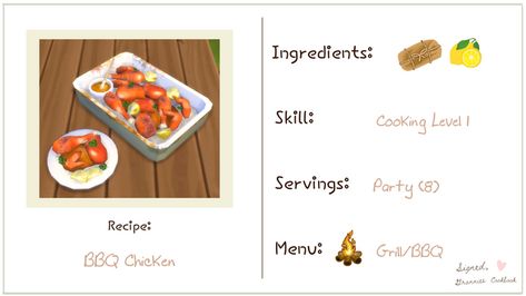 BBQ Chicken 🍗 | Littlbowbub on Patreon Sims 4 Restaurant, Sims 4 Piercings, Sims 4 Body Mods, Sims 4 Expansions, Tumblr Sims 4, Sims 4 Gameplay, Custom Recipe, New Mods, Sims 4 Collections