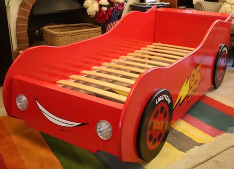 A couple of photos of the racing car bed built by Roger from a buildeazy plan. He did change the width to suit the available wood he could source. Kids Race Car Bed, Cars Bed, Car Bed Frame, Toddler Car Bed, Twin Car Bed, Bed Project, Kids Car Bed, Race Car Bed, Kids Bed Design