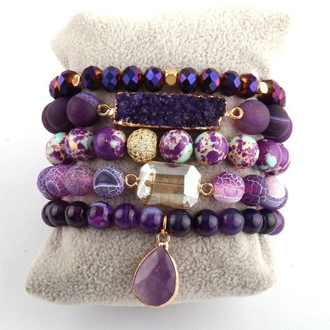 SPECIFICATIONS Style: TRENDY Metals Type: Zinc alloy Material: Semi-precious Stone Function: Mood Tracker Fine or Fashion: Fashion Chain Type: Rope Chain Bracelets Type: Strand Bracelets Bracelets: Beaded Bracelets Bracelets Sets, Purple Beaded Bracelets, Purple Bracelet, Beads Bracelet Design, Amethyst Bracelet, Cute Bracelets, Nature Bracelets, Pink Quartz, Amethyst Stone