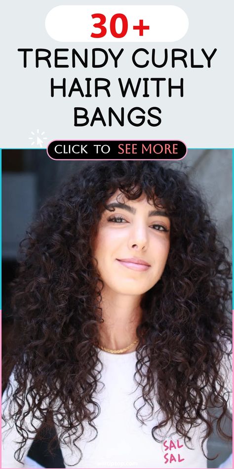 Upgrade your curly hair game with these stylish curly hair with bangs styles that effortlessly blend texture and flair for a sophisticated and trendy appearance. Whether you embrace your natural curls or prefer voluminous waves, incorporating bangs into your curly locks can elevate your overall look to new heights. Whether you're heading to work or out for a night on the town, these hairstyles are sure to make heads turn with their unique charm and elegance. Long Curly Hair With Straight Bangs, Curly Hair With Long Bangs, Natural Wavy Hair Bangs, Shaggy Curly Hair, Red Bangs, Bangs Styles, Voluminous Waves, Large Curls, Curly Bangs