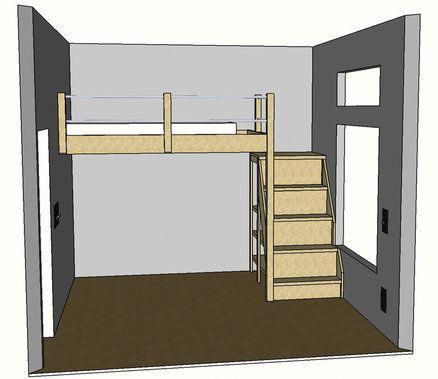 Full Sized Loft Bed #”bunkbedsbuiltintowall” Full Sized Loft Bed, Loft Beds For Small Rooms, Projek Diy, Projek Kayu, Beds For Small Rooms, Loft Bed Plans, Diy Loft Bed, Small Bedroom Remodel, Murphy Bed Plans