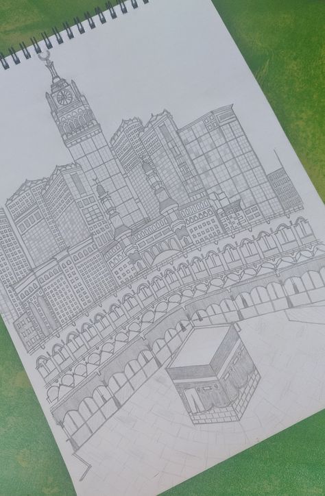 Islam muslim holy land makkah mecca saudi arabia pencil sketch drawing Makkah Drawing Pencil, Mosque Architecture Drawing, Makkah Drawing, Makkah Art, Islamic Drawing, Mosque Art, Islamic Art Canvas, Boho Art Drawings, Islamic Calligraphy Painting