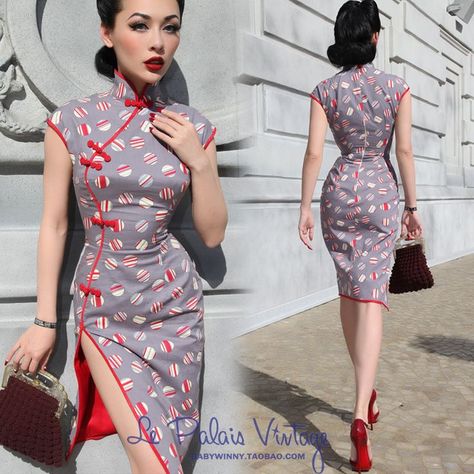 Crimson Shoes, Vintage Palace, Chinese Style Dress, Exaggerated Sleeves, Qipao Dress, 2016 Summer, China Dress, Rockabilly Fashion, Traditional Fashion