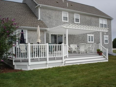 Grey Deck, White Pergola, Deck And Patio, Pergola Diy, Pergola Curtains, Pergola Lighting, Pergola Attached To House, Pergola Design, Deck With Pergola