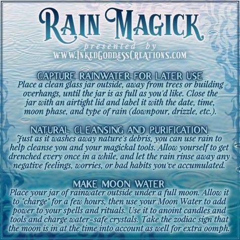 Rainwater Witchcraft, Weather Witchcraft, Rain Water Witchcraft, Weather Spells, Weather Magick, Rain Spell, Collect Rainwater, Water Spells, Wicca Recipes