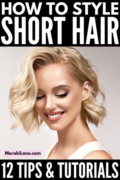 How to Style Short Hair: 12 Tips, Products & Tutorials Wedding Hairstyles For Short Bob, How To Style Short Hair Side Part, How To Style A Bob For A Wedding, Chin Length Bob Wedding Hair, Fashion Bug Blog, Different Ways To Style A Bob Short Hair, Chin Length Hair Wedding Style, Party Hairstyles For Bob Hair, How To Rock Short Hair