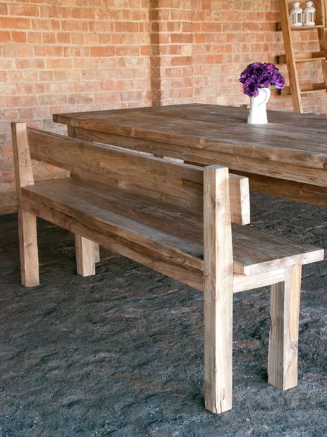 wooden benches with backs - Google Search Dining Bench Diy, Outdoor Bench Table, White Outdoor Bench, Wooden Bench Table, Wood Bench With Back, Dining Bench With Back, Pinterest Kitchen, Diy Bank, Bench Kitchen