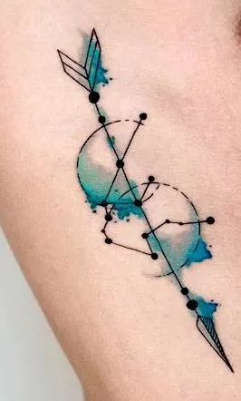 Watercolor Arrow Tattoo, Sagittarius Tattoo Designs, Shoulder Blade Tattoo, Sagittarius Tattoo, Aquarius Tattoo, Virgo Tattoo, Silhouette Tattoos, Bicep Tattoo, Constellation Tattoos