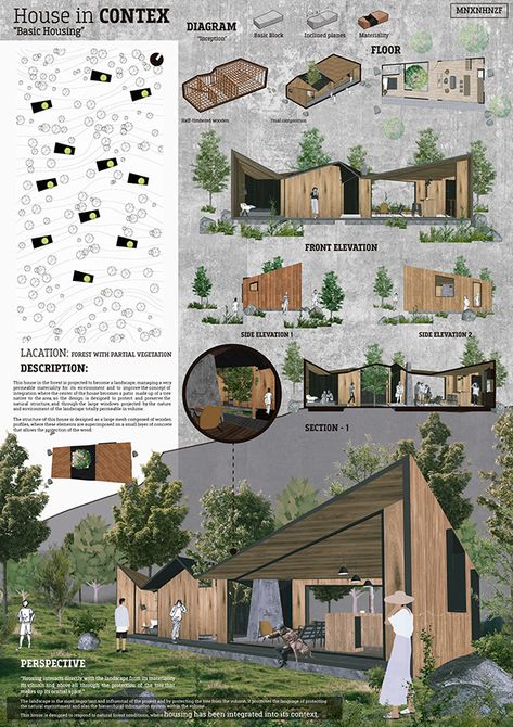 House in CONTEX - Basic Housing on Behance House Presentation Board, Architectural Poster Design, House Concept Architecture, Architectural Boards, House Design Concept, Architectural Board, Design Concept Architecture, Landscape Architecture Presentation, Concept Board Architecture