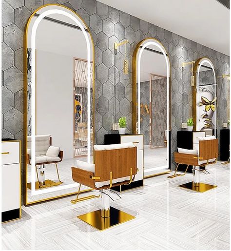 Mirrored Ceiling, Barbershop Design Interior, Parlour Design, Salon Mirror, Saloon Decor, Hair Salon Interior Design, Beauty Chair, Beauty Room Salon, Salon Mirrors