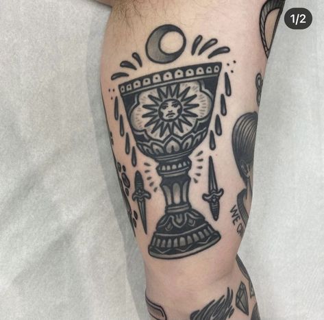 American Traditional Whiskey Glass Tattoo, Full Cup Tattoo, Traditional Goblet Tattoo, Two Of Cups Tattoo, Three Of Cups Tattoo, Overflowing Cup Tattoo, Ace Of Cups Tattoo, Goblet Tattoo, Traditional Vase Tattoos