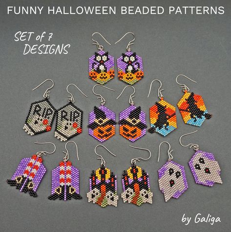 SET of 7 earrings patterns for the use of Miyuki Delica seed beads size 11/0 Funny Halloween designs #150, 151, 152, 153, 154, 155, 156 You can use beads of other size, then the product will differ from the sizes specified here PDF file includes: 1. Large picture of the pattern 2. Bead Legend with the color, name, number and quantity of beads. 3. Bead graph - color coded and numbered graph of the pattern. The word chart of the pattern is included for only a few designs; in the other patterns, it Seed Bead Halloween Patterns, Beaded Earrings For Halloween Party, Halloween Seed Bead Earrings, Seed Bead Halloween Earrings, Seed Bead Halloween, Seed Beaded Halloween Earring Patterns, Beaded Halloween Earrings, Brick Dimensions, Halloween Beaded Earrings