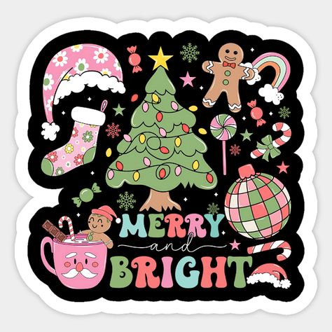 Merry and Bright, Retro Christmas, Groovy Christmas, Girly Pink Christmas Tree, Holiday Vibes -- Choose from our vast selection of stickers to match with your favorite design to make the perfect customized sticker/decal. Perfect to put on water bottles, laptops, hard hats, and car windows. Everything from favorite TV show stickers to funny stickers. For men, women, boys, and girls. Groovy Christmas, Holiday Vibes, Pink Christmas Tree, Retro Christmas, Art Class, Pink Christmas, Merry And Bright, Hard Hats, Art Classes