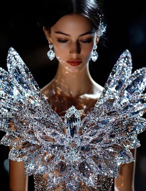 Crystal Fashion Inspiration, Sparkle Aesthetic, Masquerade Ball Gown, Fashion Model Sketch, Goddess Outfit, Crystal Dress, Diamond Dress, Ice Crystals, Crystal Fashion