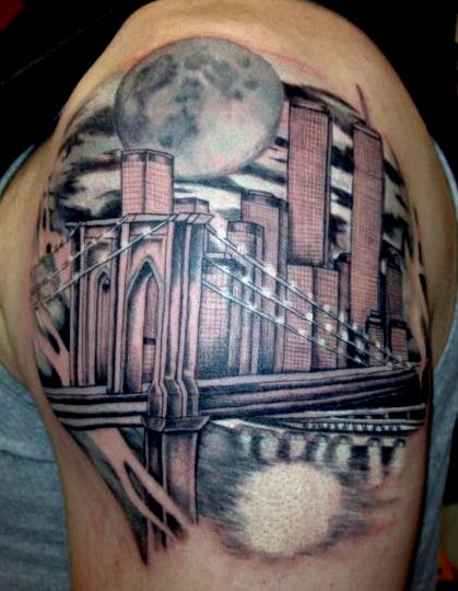 City Skyline Tattoos | Tag Archives: New York City Skyline Tattoo Photo Nyc Skyline Tattoo, Nice Tatoos, Sarah Tattoo, Leg Tats, Bridge Tattoo, Skyline Tattoo, Plane Tattoo, Tattoo Pics, Skyline Sunset