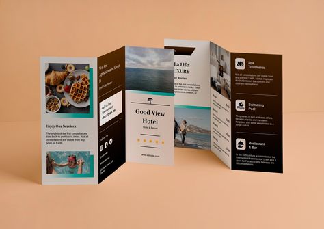 Elegant Gradient Good View Hotel Trifold Brochure Best View Hotel, Good View, Free Brochure Template, Trifold Brochure Template, Trifold Brochure, Used Tools, Kim Taehyung Wallpaper, Business Branding, Brochure Template