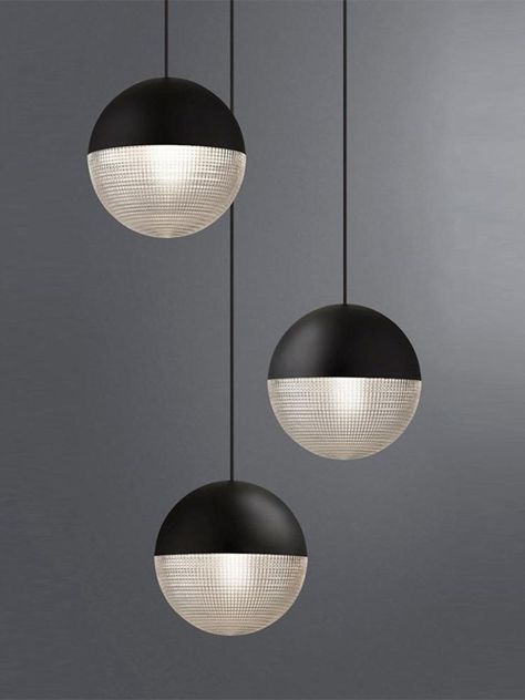 [FEATURE] This pendant light is half metal and half textured glass with 2 classic colors - Gold and Black to choose from. Take the gold for the opulence look or black for a more humble addition to your space. Glass Ball Pendant Lighting, Glass Staircase, Vintage Pendant Lighting, Suspension Vintage, Small Chandelier, Black Pendant Light, Bubble Glass, Light Bulb Types, Color Changing Led