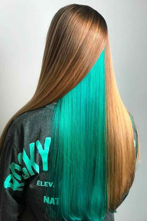 Peekaboo Hair Ideas, Peekaboo Hair Color Ideas, Peekaboo Hair Color, Under Hair Dye, Under Hair Color, Hidden Hair Color, Peekaboo Hair Colors, Girl Hair Colors, Hair Color Underneath