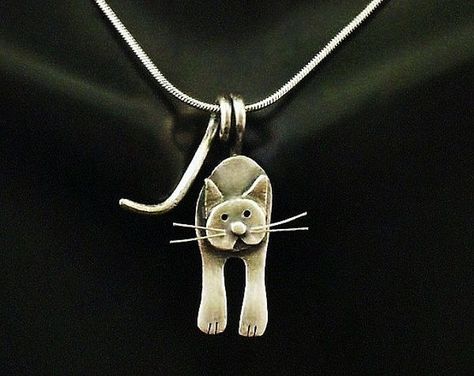 Browse unique items from JYLbyPeekaliu on Etsy, a global marketplace of handmade, vintage and creative goods. Cat Necklace Silver, Metal Clay Jewelry, Cat Pendant, Sterling Silver Cat, Precious Metal Clay, Silver Cat, Cat Jewelry, Cat Necklace, A Necklace