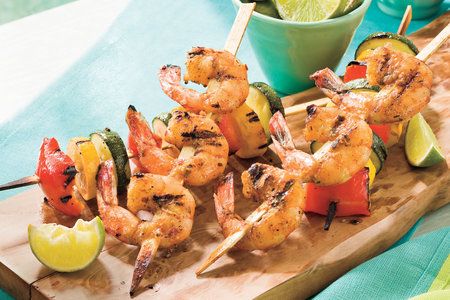 Great Grilled Seafood Glazed Shrimp, Cilantro Butter, Shrimp Kabobs, Vegetable Kabobs, Grilled Seafood Recipes, Pan Pita, Grilling Kabobs, Vegetable Skewers, Veggie Skewers