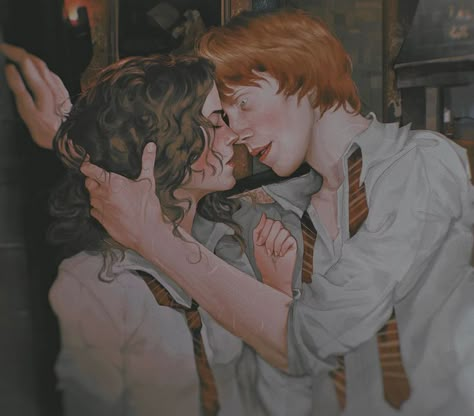 Ron Weasley Fan Art, Hermione Granger Fan Art, Hermione Granger Art, Hermione Fan Art, Ron Weasley Hermione Granger, Weasley Harry Potter, Harry Potter Painting, Harry Potter Ships, Ron And Hermione