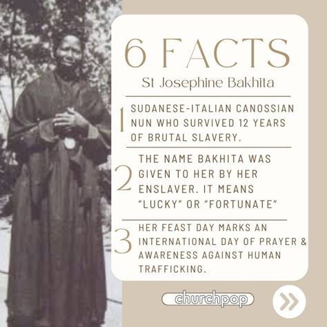 6 Intriguing Facts About the Amazing & Courageous St. Josephine Bakhita - St Josephine Bakhita Quotes, Saint Josephine Bakhita, Josephine Bakhita, St Josephine Bakhita, Saints Prayers, Catholic Saints Prayers, Jesus Heals, Blessed Mother Mary, Facts For Kids